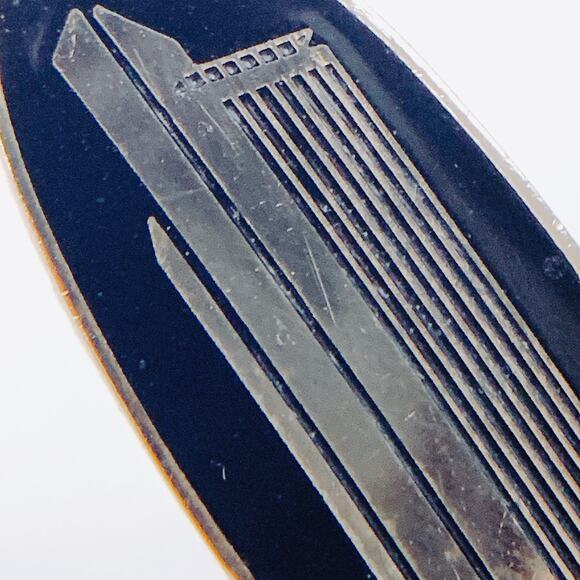 VTG Mid Century Black Cufflinks Tie Bar Chain 3-Piece Set Skyscraper Gold Tone - Picture 16 of 16